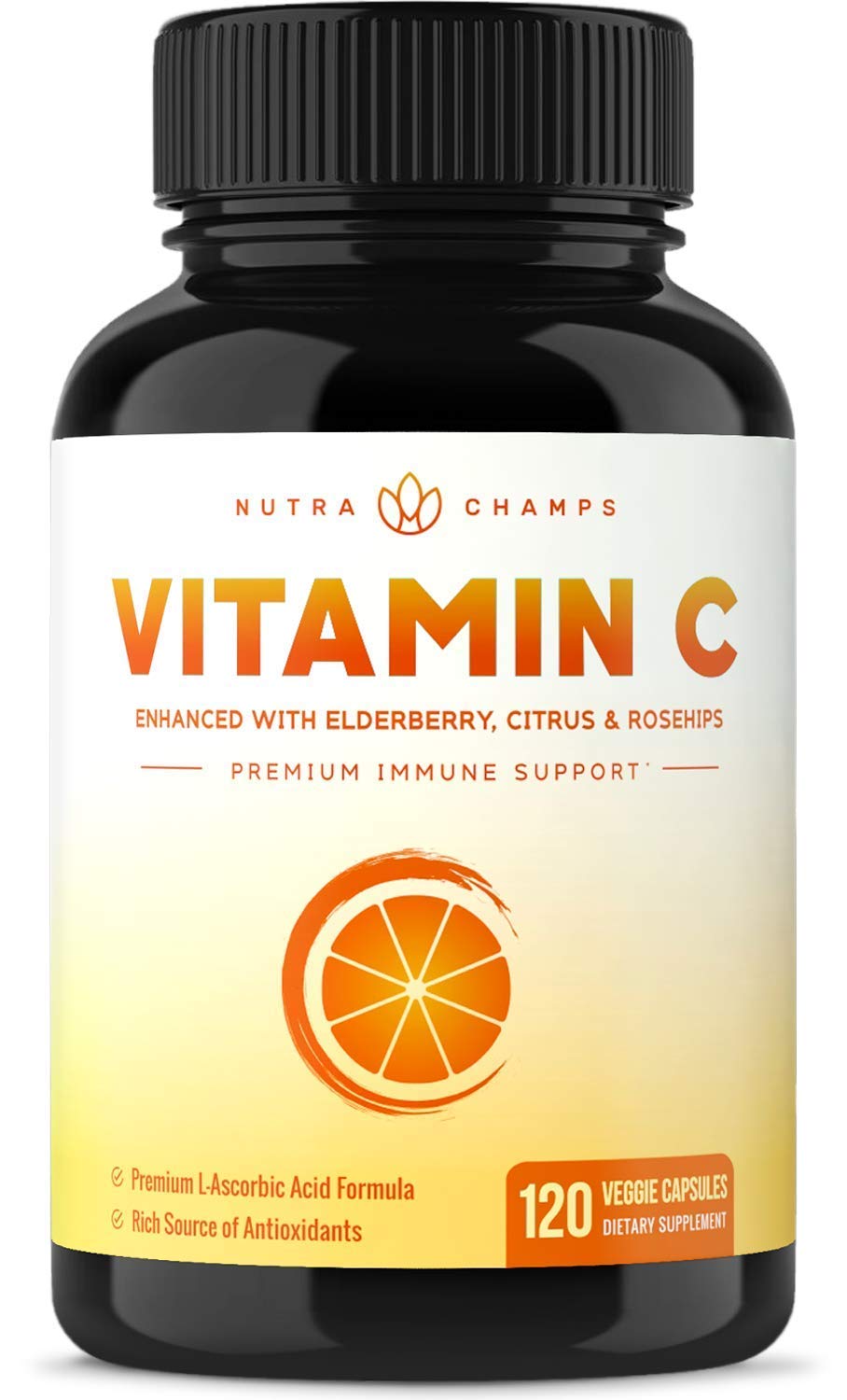 NutraChampsPremium Vitamin C 1000mg with Elderberry, Citrus Bioflavonoids & Rose Hips - 120 Capsules Vegan, Non-GMO Antioxidant Supplement