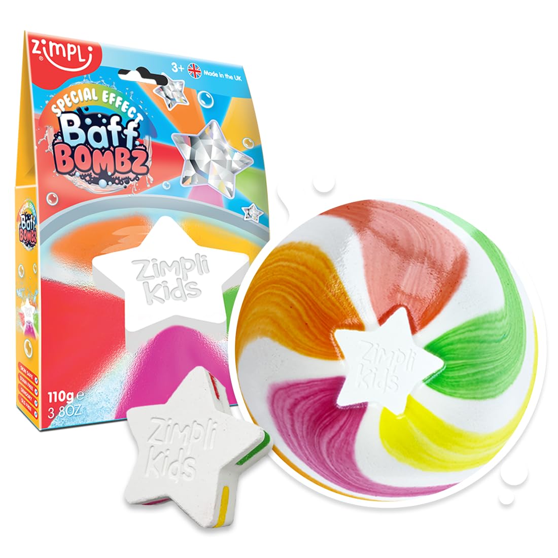 Large Star Bath Bomb from Zimpli Kids, Magically Creates Rainbow Special Effect, Birthday Gifts for Children, Toddlers, Boys & Girls, Moisturising Fun Bath Toy, Vegan Friendly & Cruelty Free