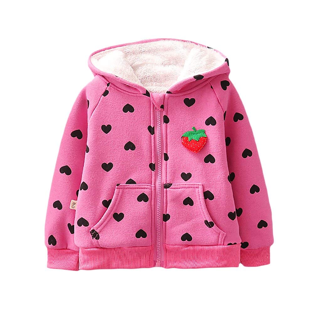 Baby Girls Sherpa Fleece Ears Hooded Jacket Heart Autumn Winter Kids Warm Lining Zipper Up Sweatshirt Outwear Coat