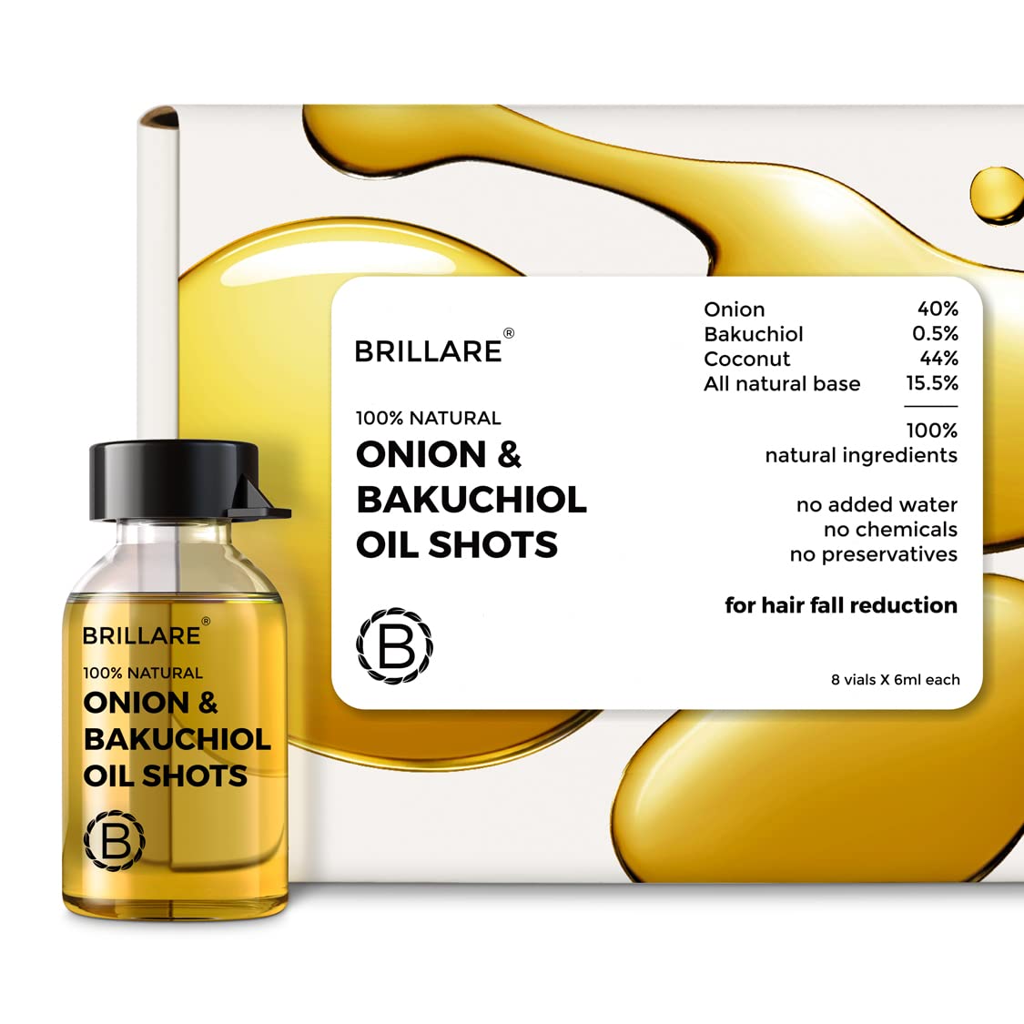 BRILLAREOnion Hair Oil Shots with Bakuchiol & Coconut Hair Oil | for Hair Fall Control | 100% Natural Hair Oil