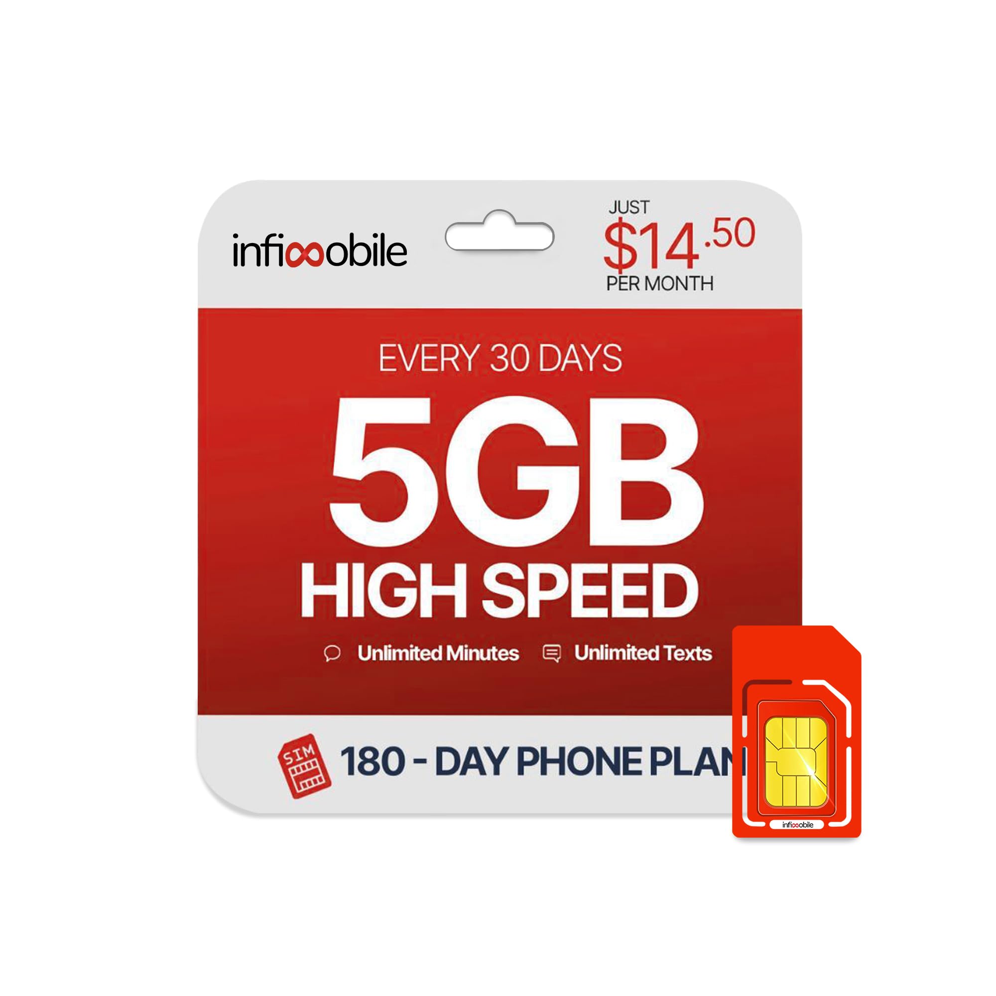 $14.50/Month | Infimobile Prepaid Unlimited Plan: 6 Months | 5GB High-Speed Data Per Month | Unlimited Data Talk & Text | Prepaid Plan Service SIM Card | Nationwide Coverage | 4G, 5G Network