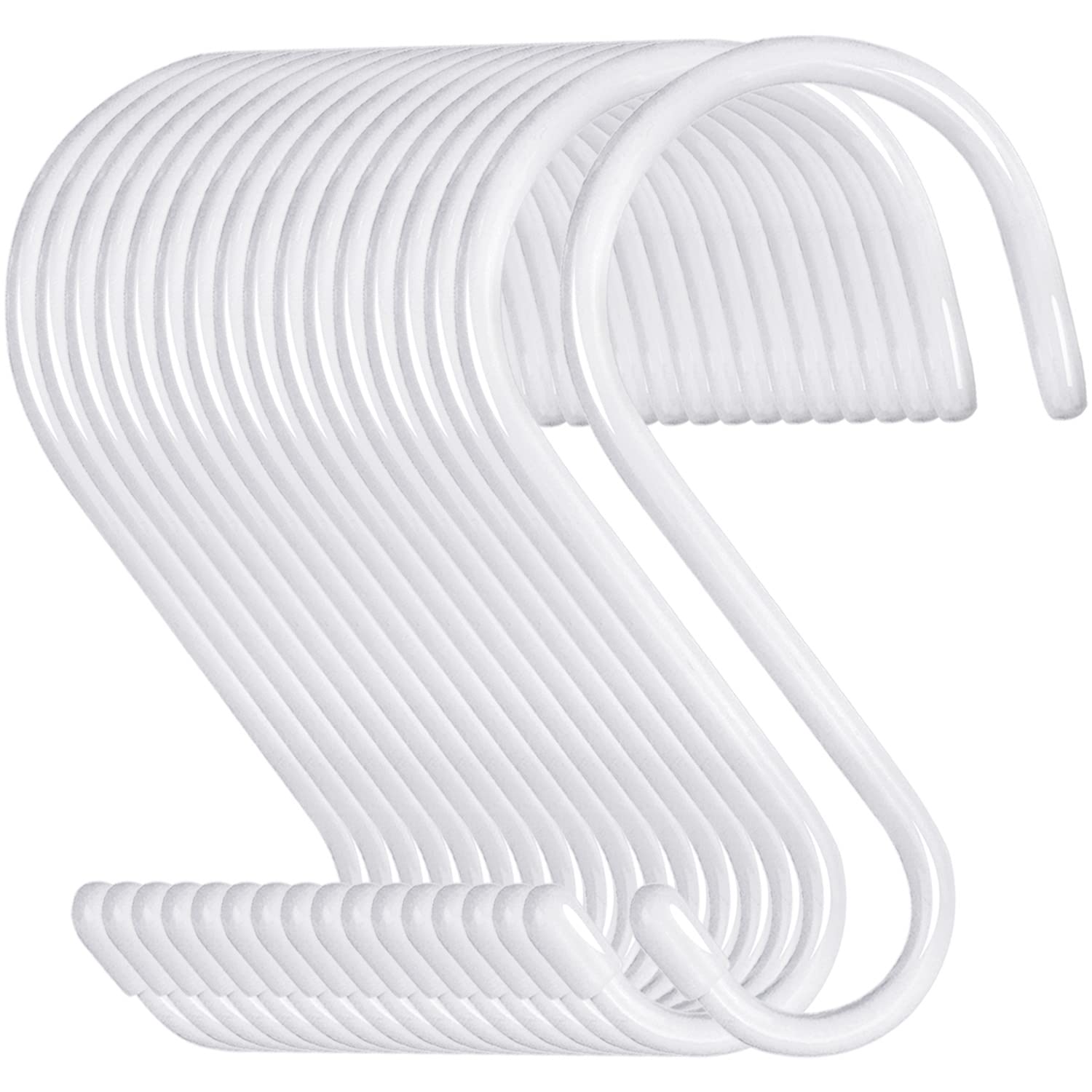 HiGift 16 Pack Bag Hooks for Closet Rod, Vinyl Coated 6 Inch Large S Hooks for Hanging Clothes, Non Slip Purse Hanger Hooks Heavy Duty for Hanging Purse, Handbag, Jeans, Belts, Towels, Plants - White