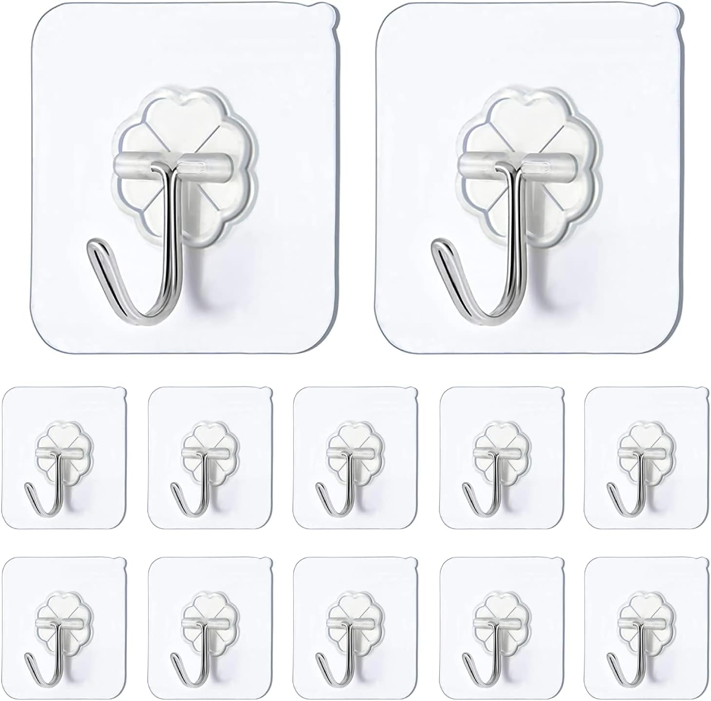 McMola Self Adhesive Hooks,12 PCS Heavy Duty Door Wall Adhesive Hooks for Kitchen, Bathroom, Office, Closet, Hanging Coat Cloth Towel Key Decorations