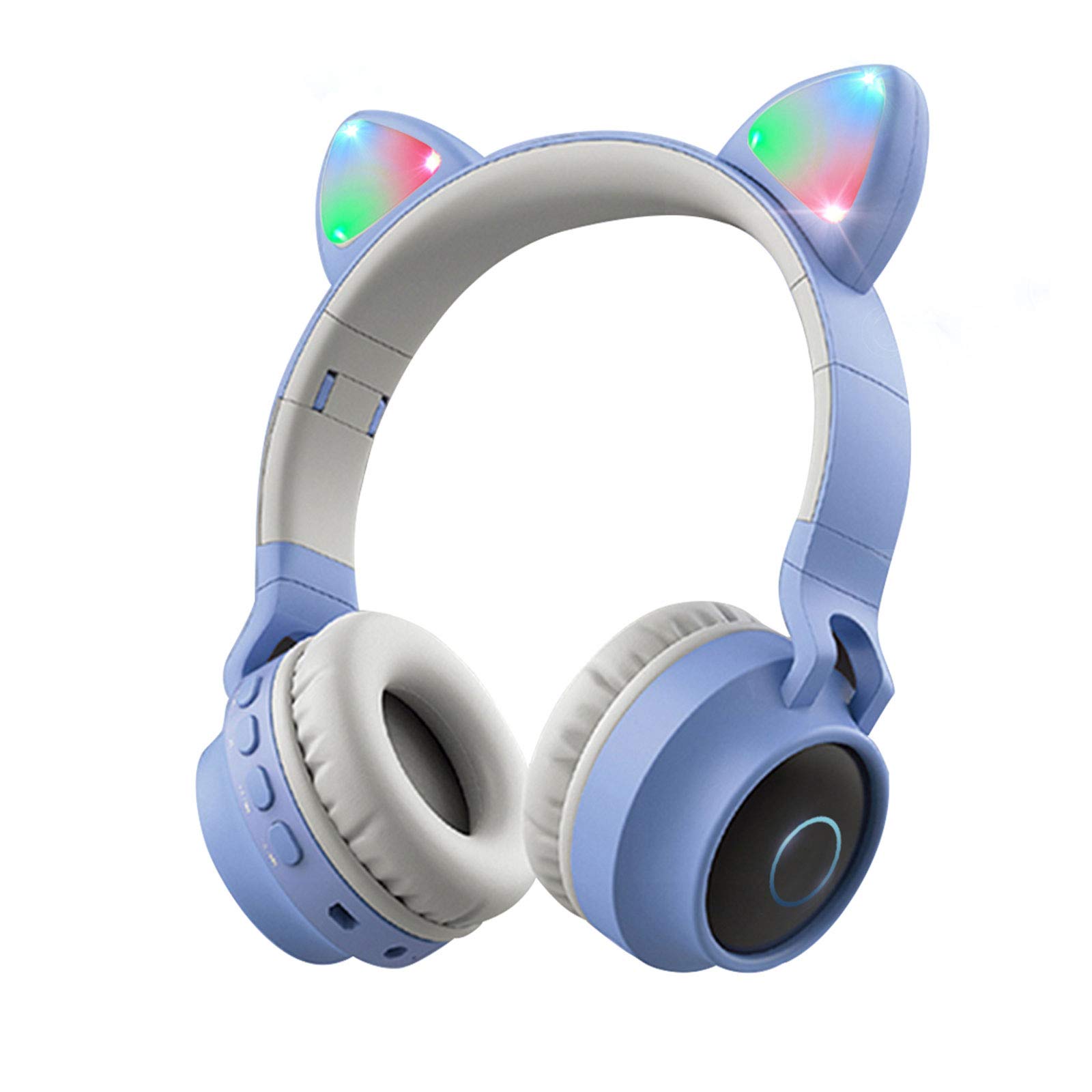 Aresrora Wireless Bluetooth Headphones, Cat Ears Bluetooth Over Ear Headphones Volume Limiting,LED Lights, FM Radio, TF Card, Aux, Mic for iPhone/iPad/Kindle/Laptop/PC/TV (LIGHT BLUE)