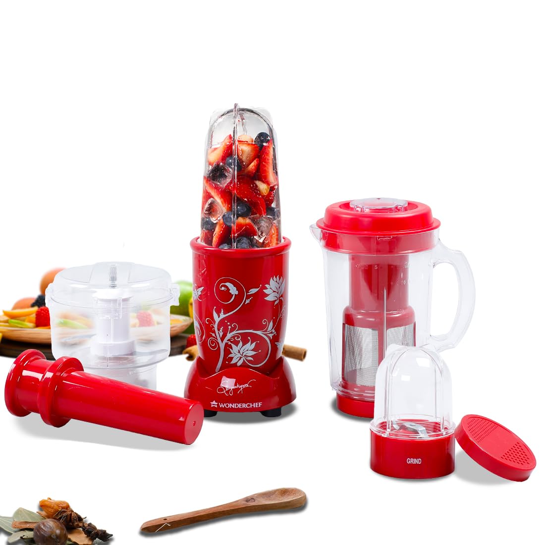 Wonderchef Nutri-blend Juicer, Mixer, Grinder & Chopper|400W 100% Full Copper Motor|Complete Kitchen Machine|4 Unbreakable Jars|Recipe Book By Chef Sanjeev Kapoor|Red