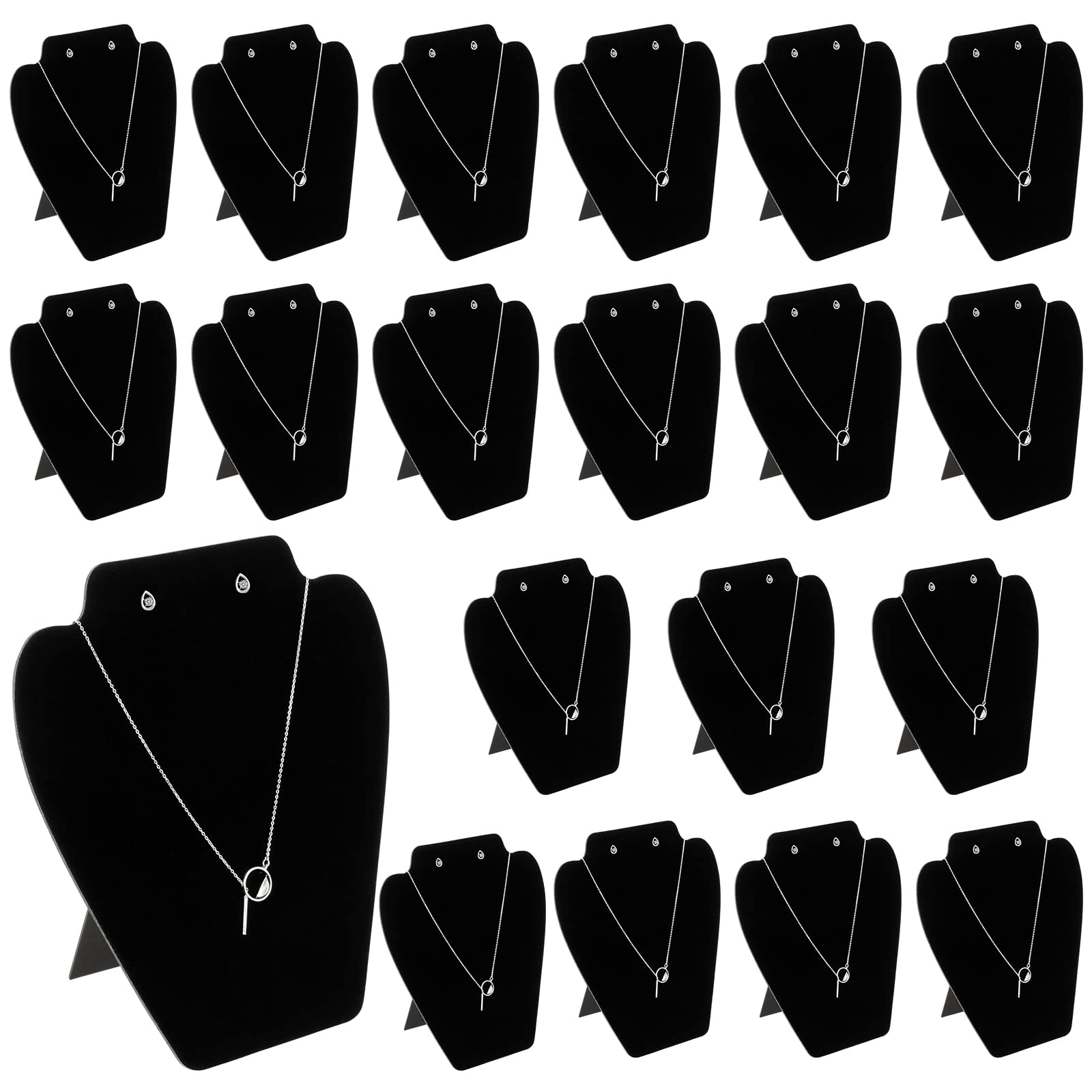 SINJEUN 20 Pack 8 x 7 Inch Black Velvet Necklace Easel, Deluxe Jewelry Display Stand Tower Rack, Desktop Ornaments Organizers for Home, Commercial Exhibition, Jewelry Shop