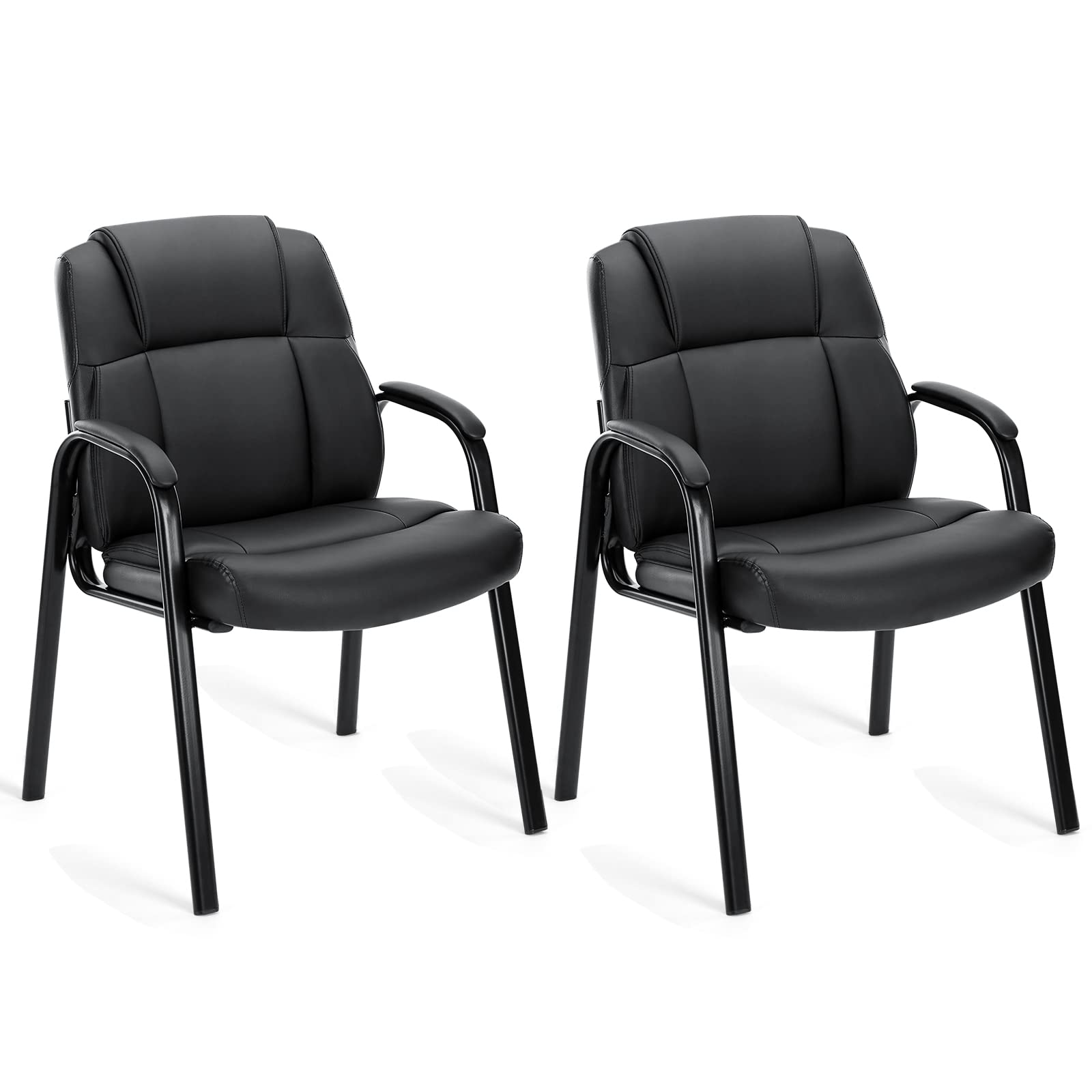 OLIXIS Guest Chair - Reception Chair Set of 2, Waiting Room Chair PU Leather Meeting and Accent Chairs Executive Chair with Lumbar Support and Padded Armrest, Black