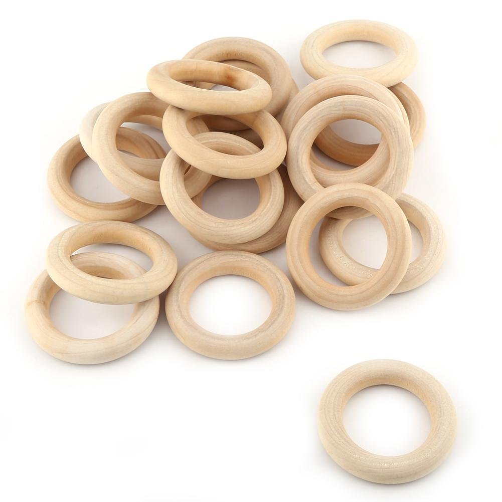 Walfront Wood Rings Circles 20Pcs Unfinished Wood Rings Wooden Round DIY Craft Jewelry Making Accessory