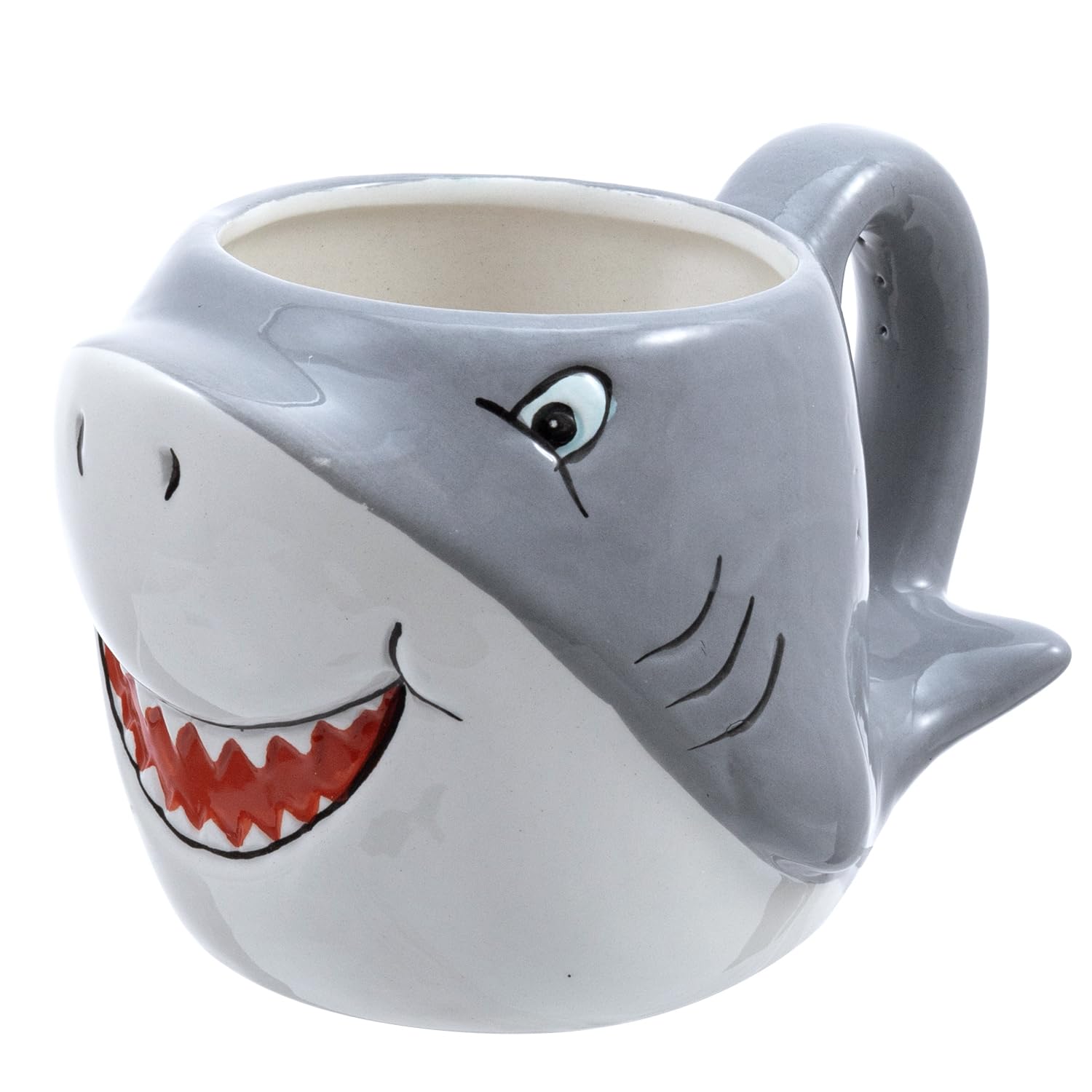 MyGift 12 oz Gray Ceramic Coffee Mug with Smiling Happy Baby Shark Shaped Design, Two Tone Shark-Themed 3D Cartoon Animal Drinking Tea Cup with Handle, Cute Novelty Gift