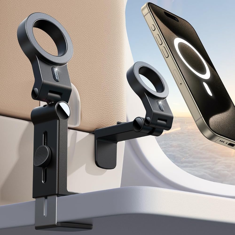 Homodoskey for Magsafe Airplane Phone Holder Travel Essentials, [Flexible Rotation] Hands-Free Airplane Phone Mount, Airplane Essentials Phone Stand for iPhone 15 Pro Max 14 13 12 Series