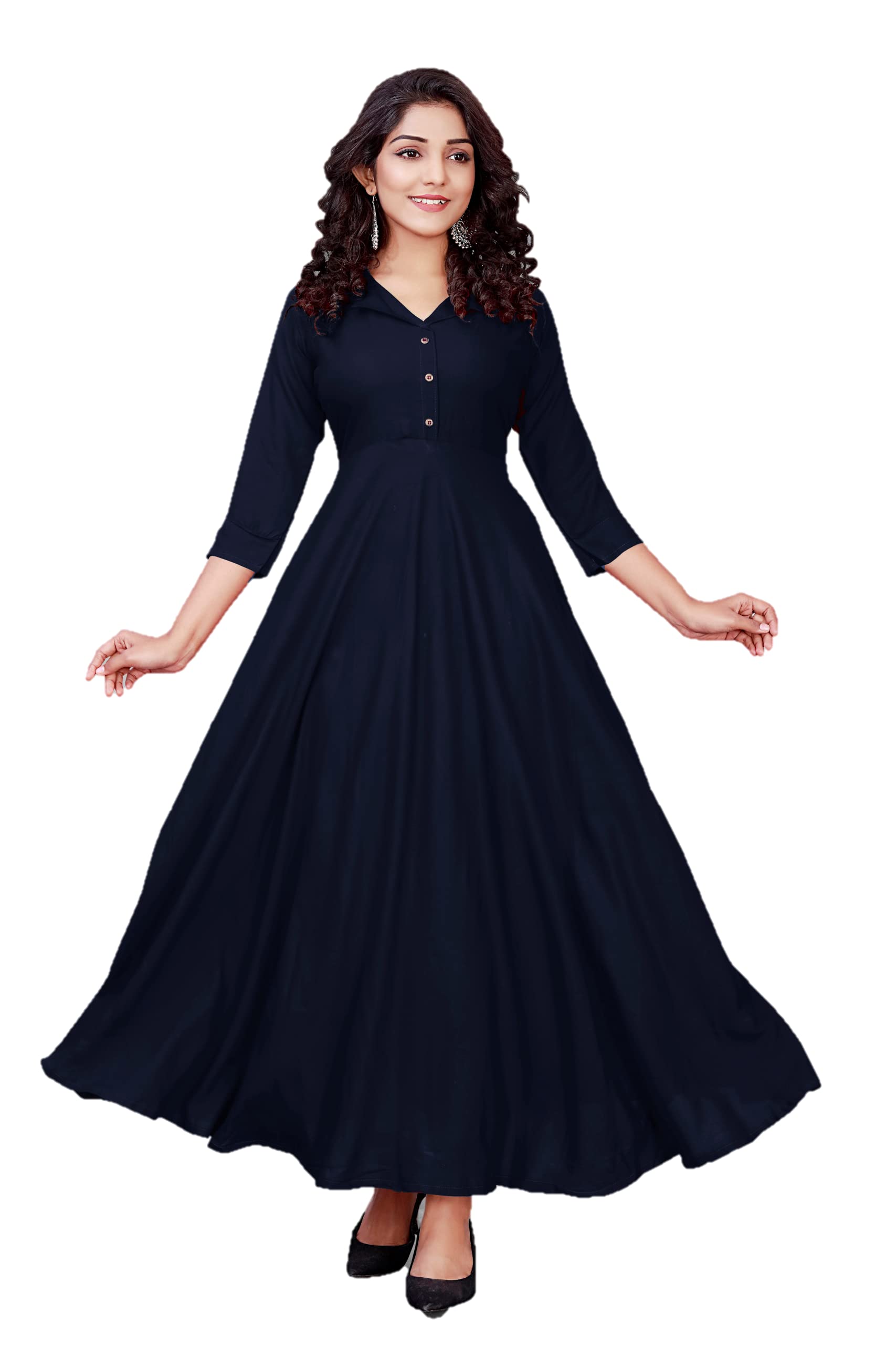 GLOBON IMPEX Indian Degsiner Solid Woven Maxi Dress Anarkali Shape Ankle Length Gown for Women