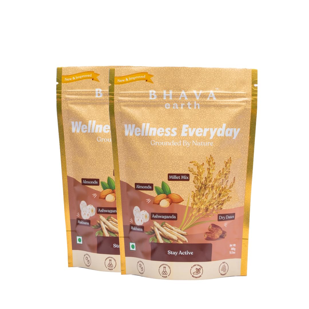 Bhava Earth Wellness Everyday | Millet Mix, Almonds, Ashwagandha, Dry Dates, Makhana | All Natural | No Added Sugar | Millet and Multi Grains 300G