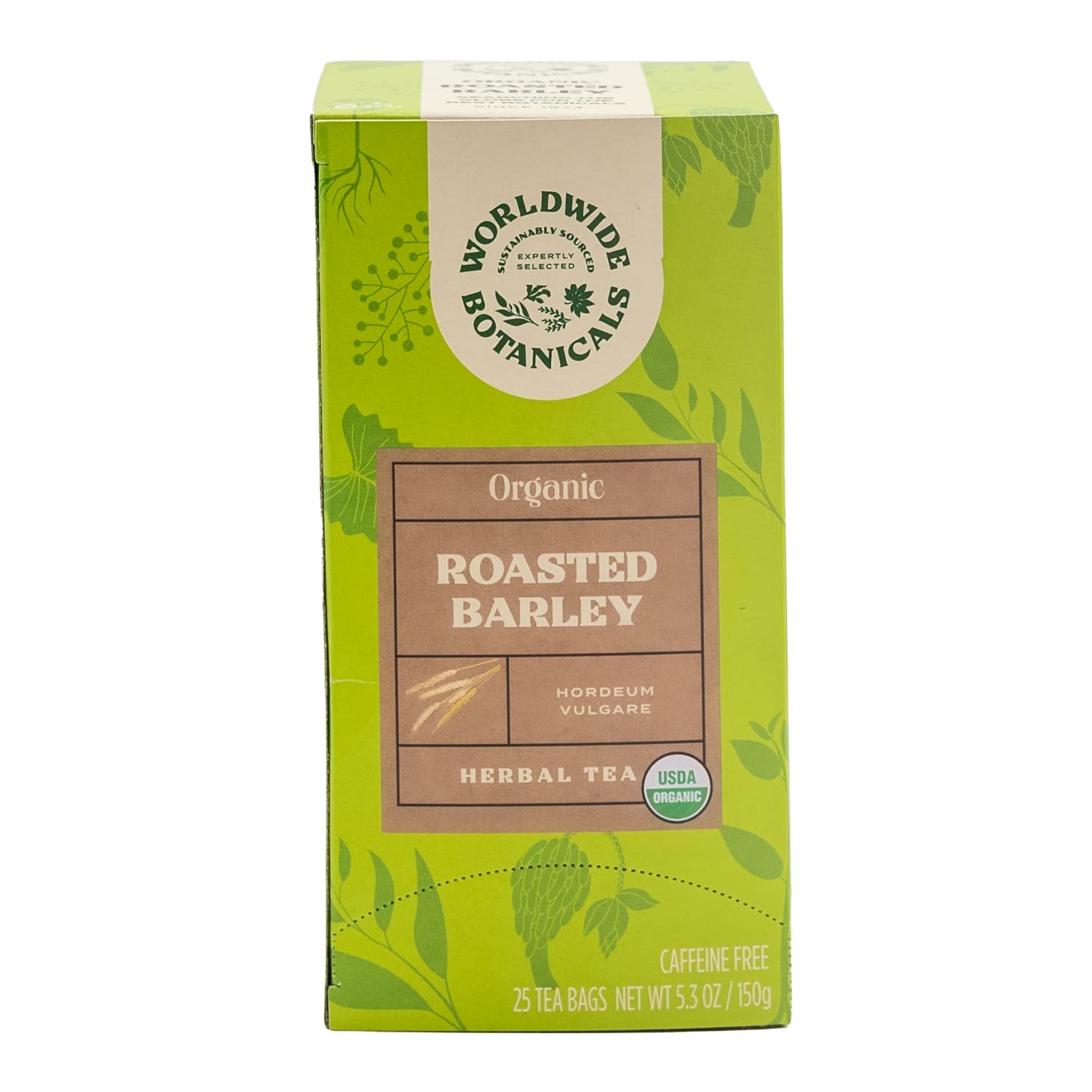 Worldwide Botanicals Organic Roasted Barley Tea - 3x more herbs with 6g per tea bag - AKA Mugicha, Boricha, Damaicha, Orzo - Caffeine-Free Herbal Tea, Kosher, 25 Tea Bag