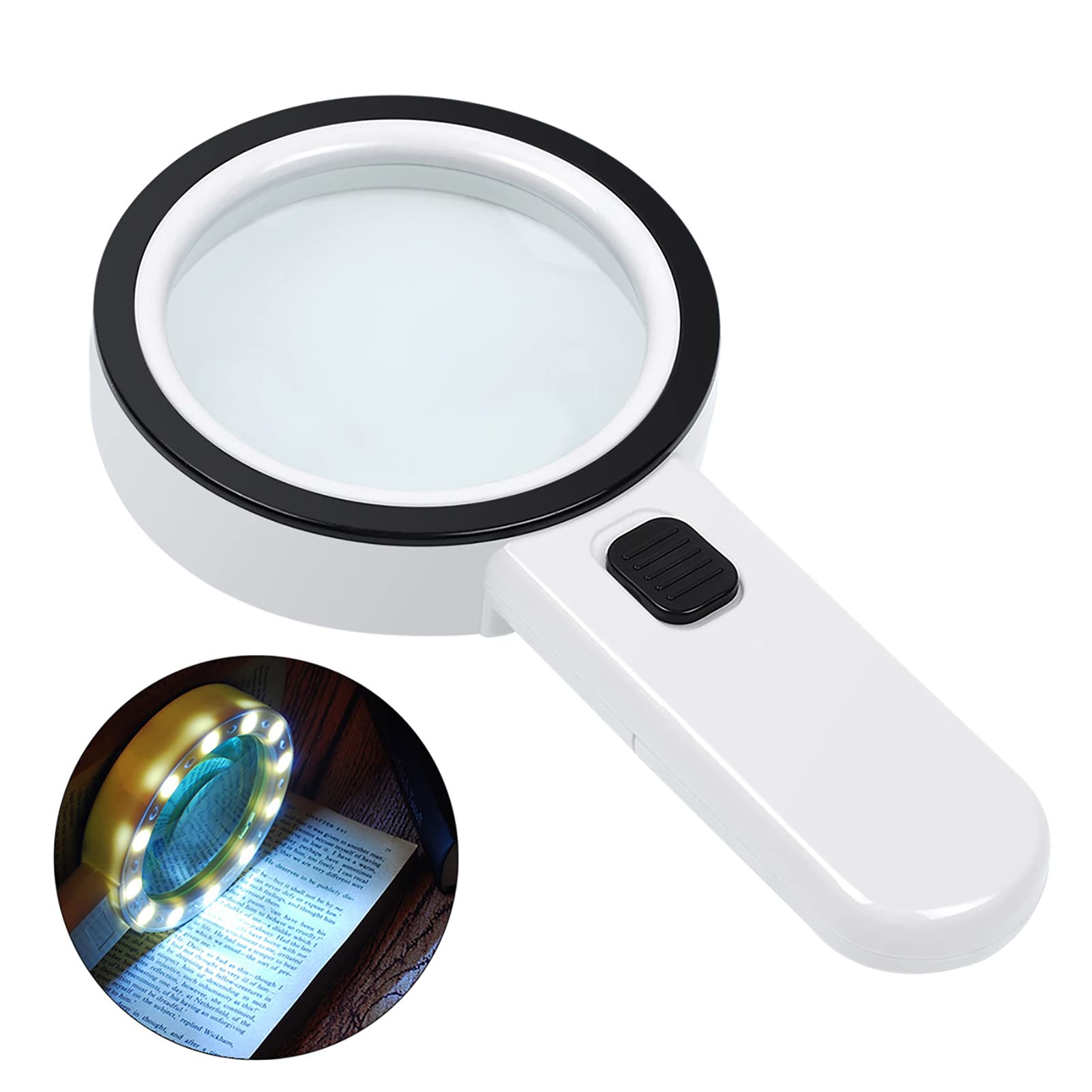 AIXPI Magnifying Glass with Light, 30X Handheld Large Magnifying Glass 12 LED Illuminated Lighted Magnifier for Macular Degeneration Seniors Reading Inspection Coins Jewelry