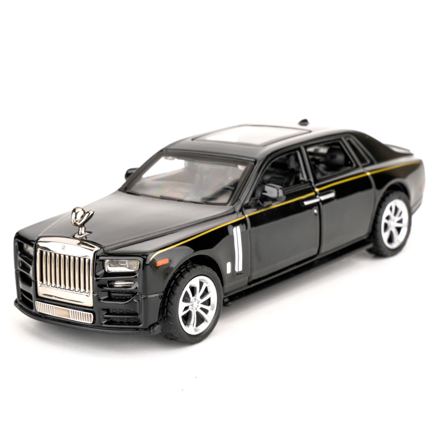 TGRCM-CZ 1/36 Rolls-Royce Phantom Model Car, Zinc Alloy Pull Back Toy Car with Sound and Light for Kids Boys Girls Gift (Black)