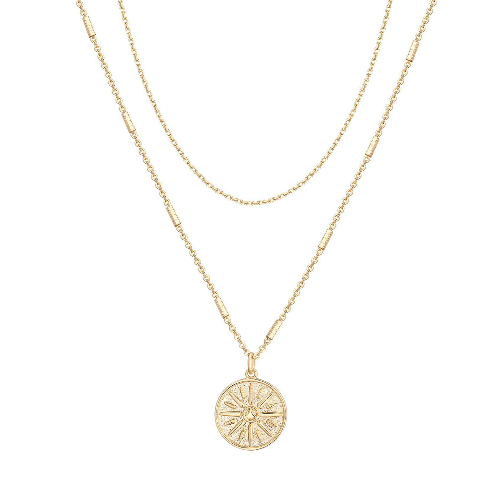 PAVOI14K Gold Plated Layering Necklaces | Stylish Minimalist Design Pendant Necklaces | Bar, Circle, Lotus, Disc, Dog Tag, Horizontal Bar Pendants for Women