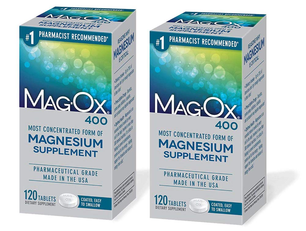 Mag-Ox 400 Magnesium Mineral Dietary Supplement Tablets, Magnesium Oxide, Pharmaceutical Grade, 120 Count, 2 Pack