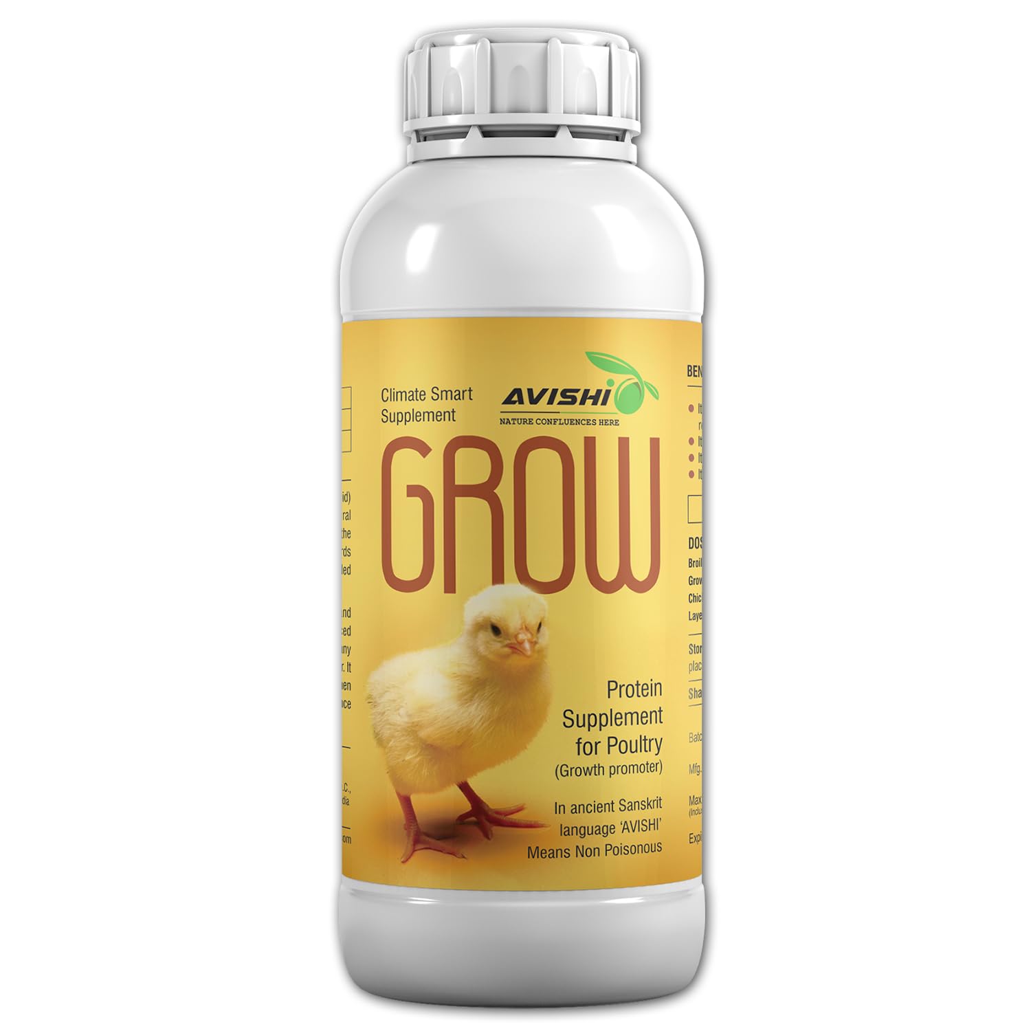 Avishi Grow Growth Promoter for Poultry (1ltr) Protein & Calcium Supplement for Healthy Growth, Weight Gain and Immunity in Hen Birds