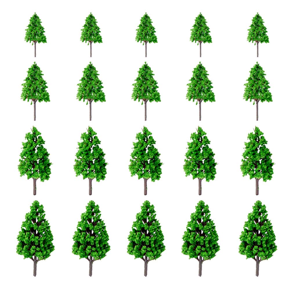 JZS Model Trees,3cm - 8cm Mini Diorama Trees Mixed Model Tree Train Trees Miniature Forest Railroad Scenery Pine Trees Architecture Trees for DIY Scenery Landscape, Natural Green,20Pcs