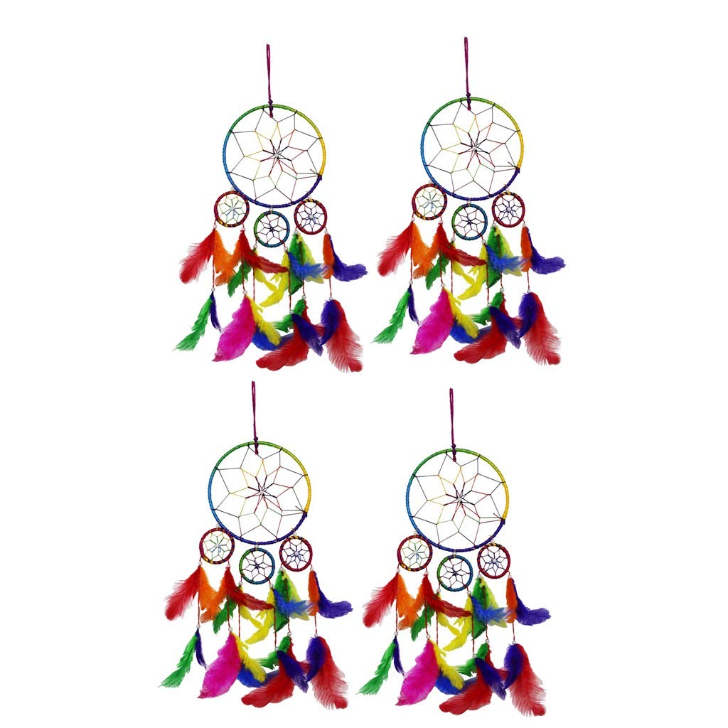 Ryme Dream Catcher,Handmade Hangings for Positivity (Can be Used as Home Décor Accents, Wall Hangings, Garden, Car, Outdoor, Bedroom, Key Chain, Meditation Room (4 Rings, Pack of 4)