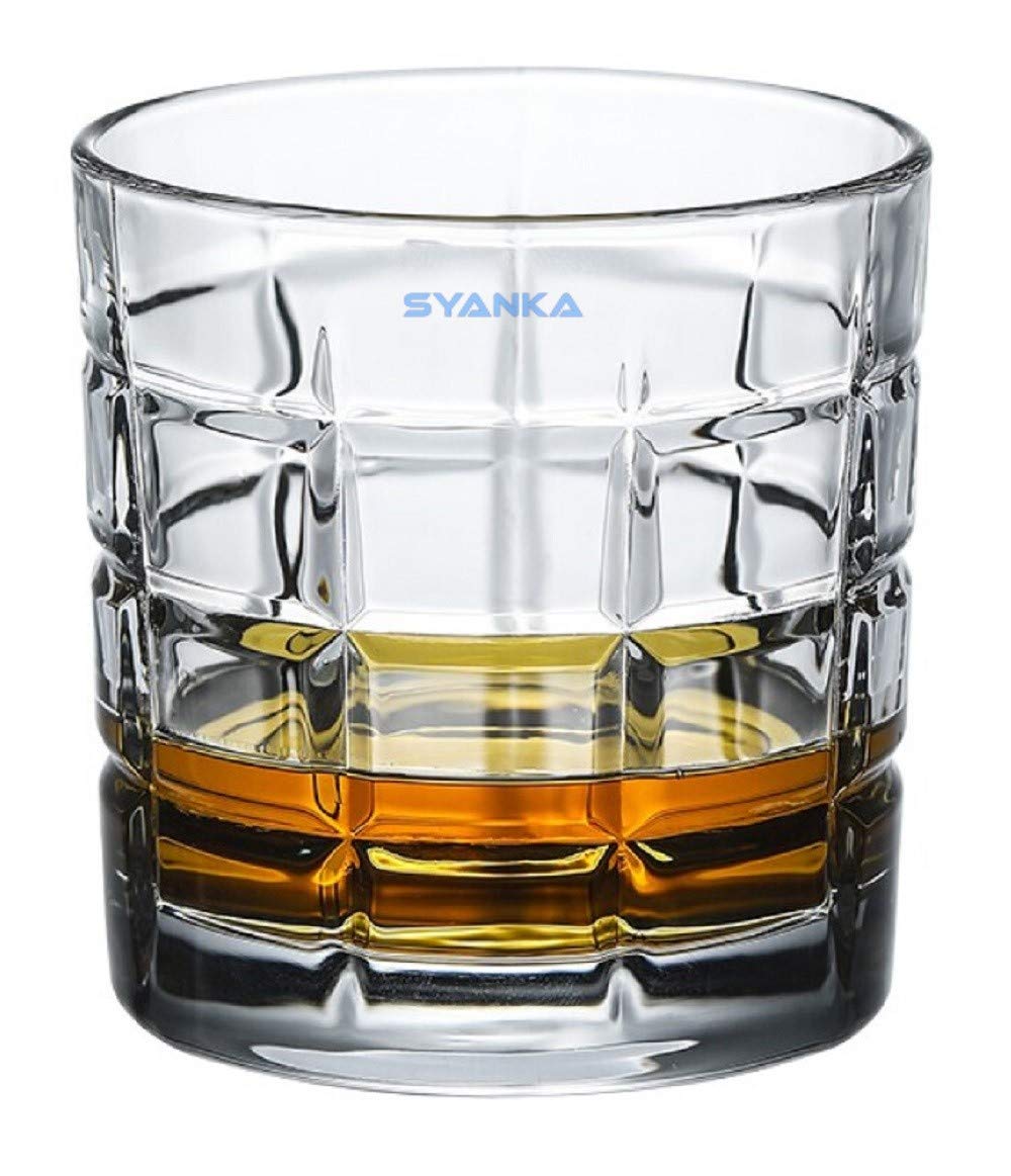 SYANKA Italian Square Design Premium Glass Whiskey Glasses Set of 6, Clear, 310ml