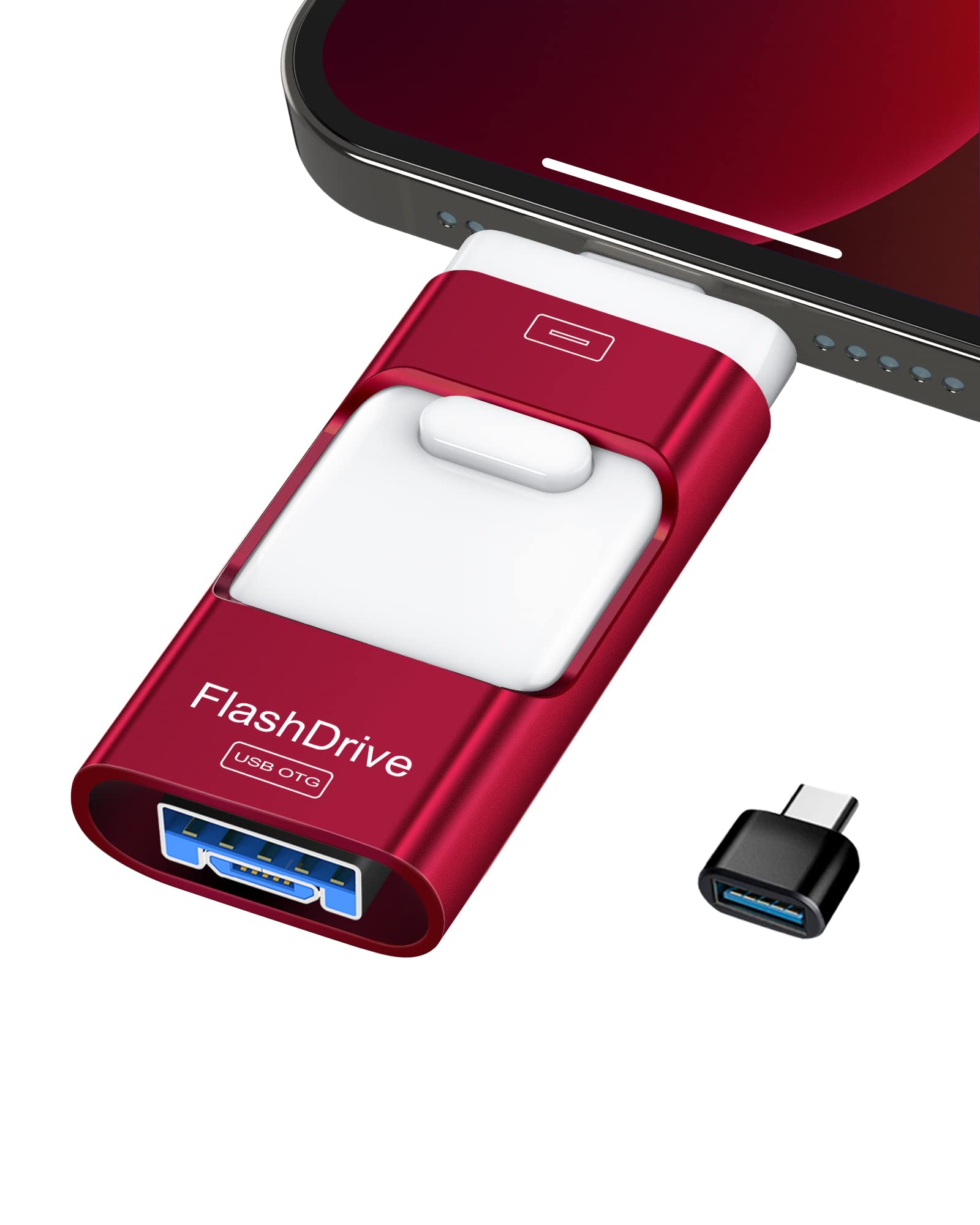 Sunany USB Stick 256GB, 4 in 1 Flash Drive with iOS/USB 3.0/Micro-USB/Type-C Port, Photo Memory Stick External Storage, High Speed Thumb Drives for Android/Phone/Tablet/Computer/PC (Red)