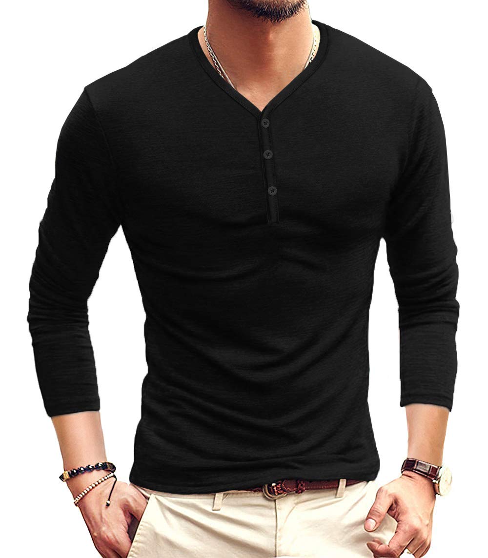 MLANM Mens Casual Slim Fit Basic Henley Short/Long Sleeve Fashion Cotton T-Shirt