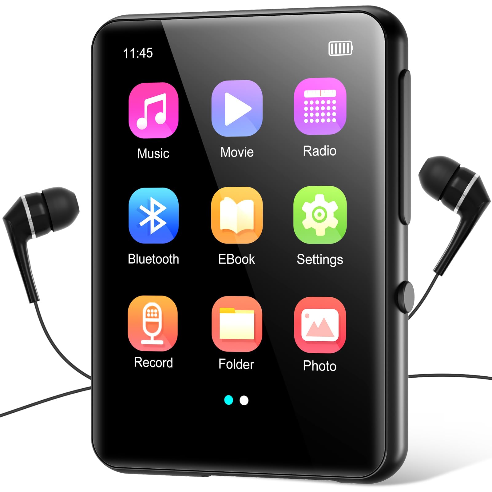 64GB MP3 Player with Bluetooth 5.3, Portable Digital Lossless Music Player with Built-in Speaker, 2.4 in Full Touch Screen, FM Radio, Line-in Voice Recorder, Earphones Included, Support up to 128GB