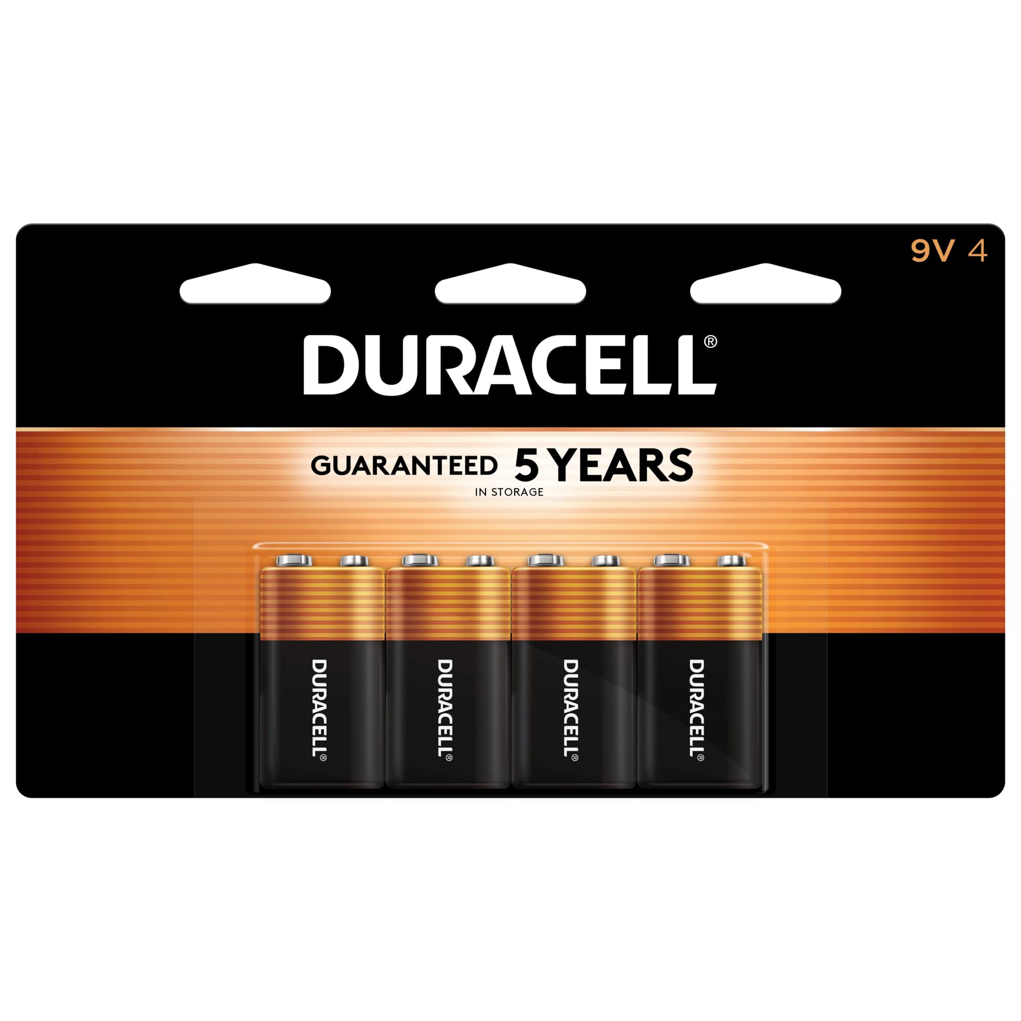 Duracell Coppertop 9V Battery, 4 Count Pack, 9-Volt Battery with Long-lasting Power, All-Purpose Alkaline 9V Battery for Household and Office Devices