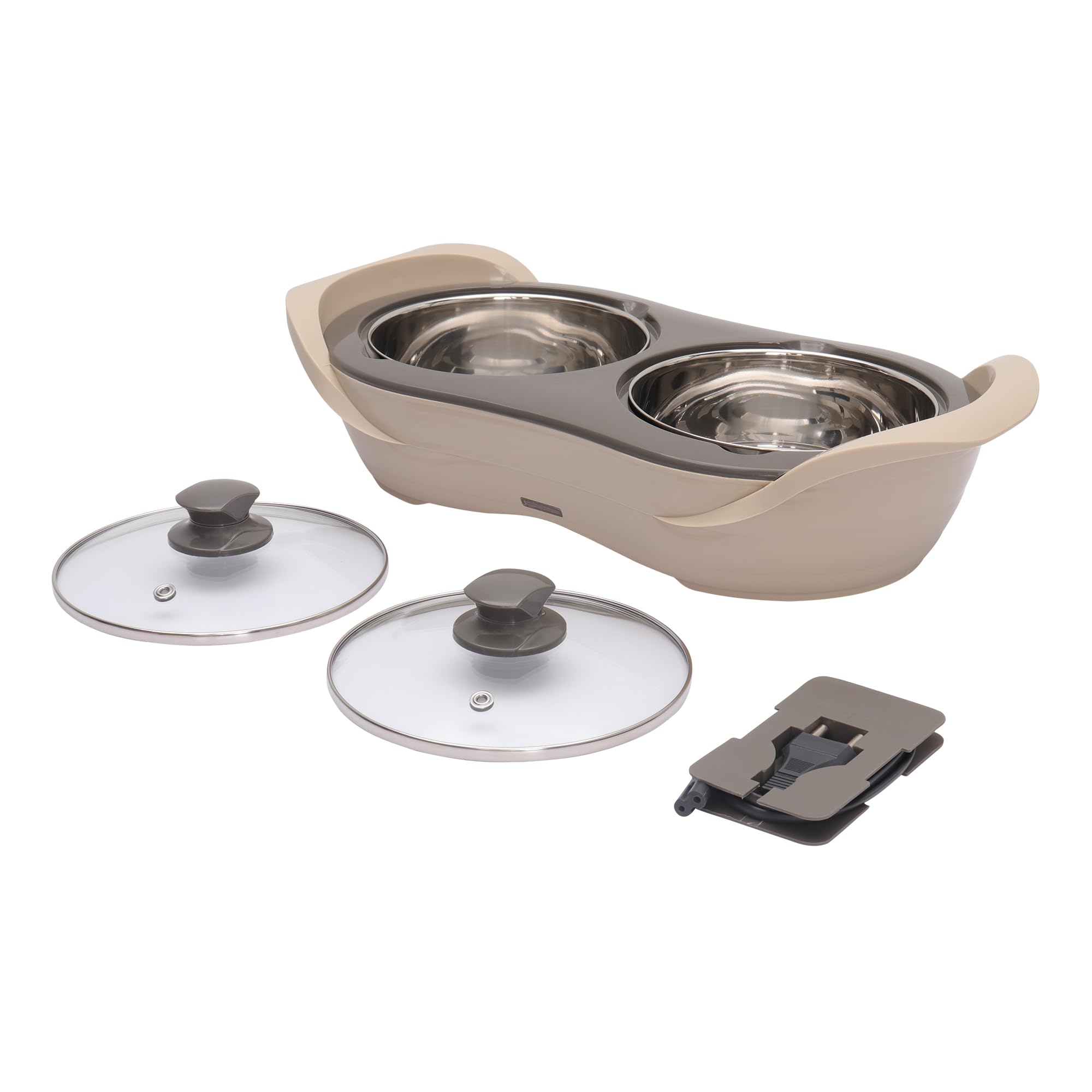 Jaypee Plus Stainless Steel Electric Casserole Set of 2 E. Warmer 1150 Milliliter, Beige