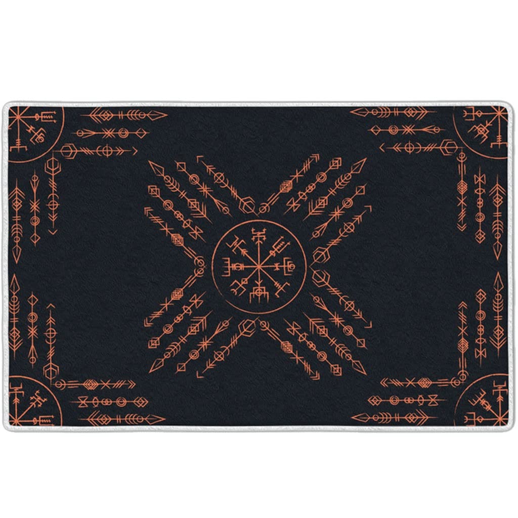 Norse Mythology Vegvisir Rune Tattoo Room Bedroom Area Rug, Soft Cozy Flannel Carpet Washable, Room Bedroom Gifts for Kids ( Color : Black , Size : 150 x 240CM )