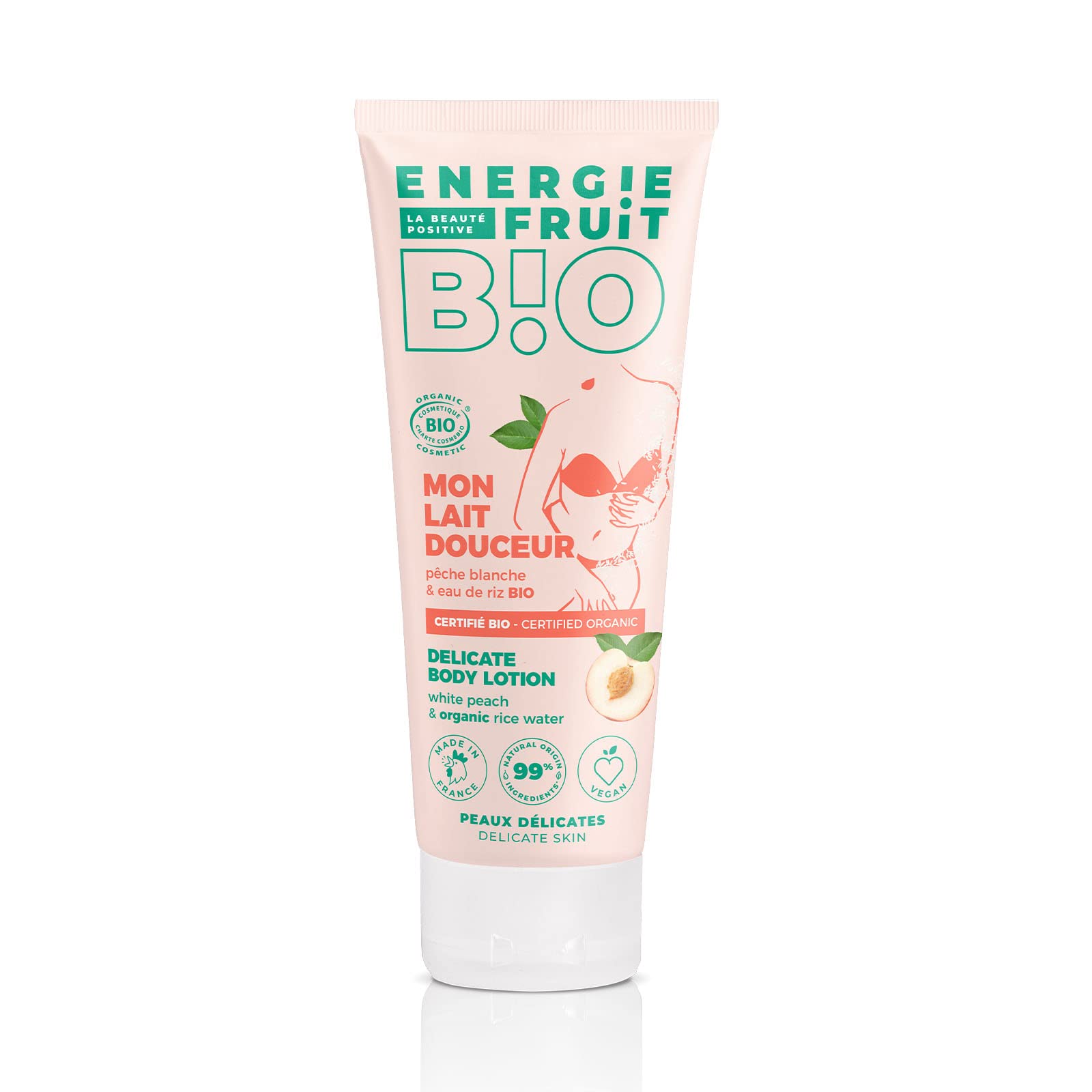 ENERGIE FRUIT Gentle body milk, organic certified by Ecocert, peach and rice water