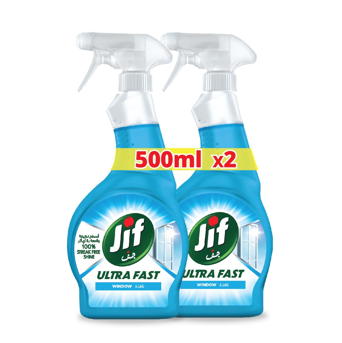 JIF Ultra Fast Cleaner Spray, Removes dirt & marks, for Window, Fast & easy clean just in 10 seconds, 2 x 500ml