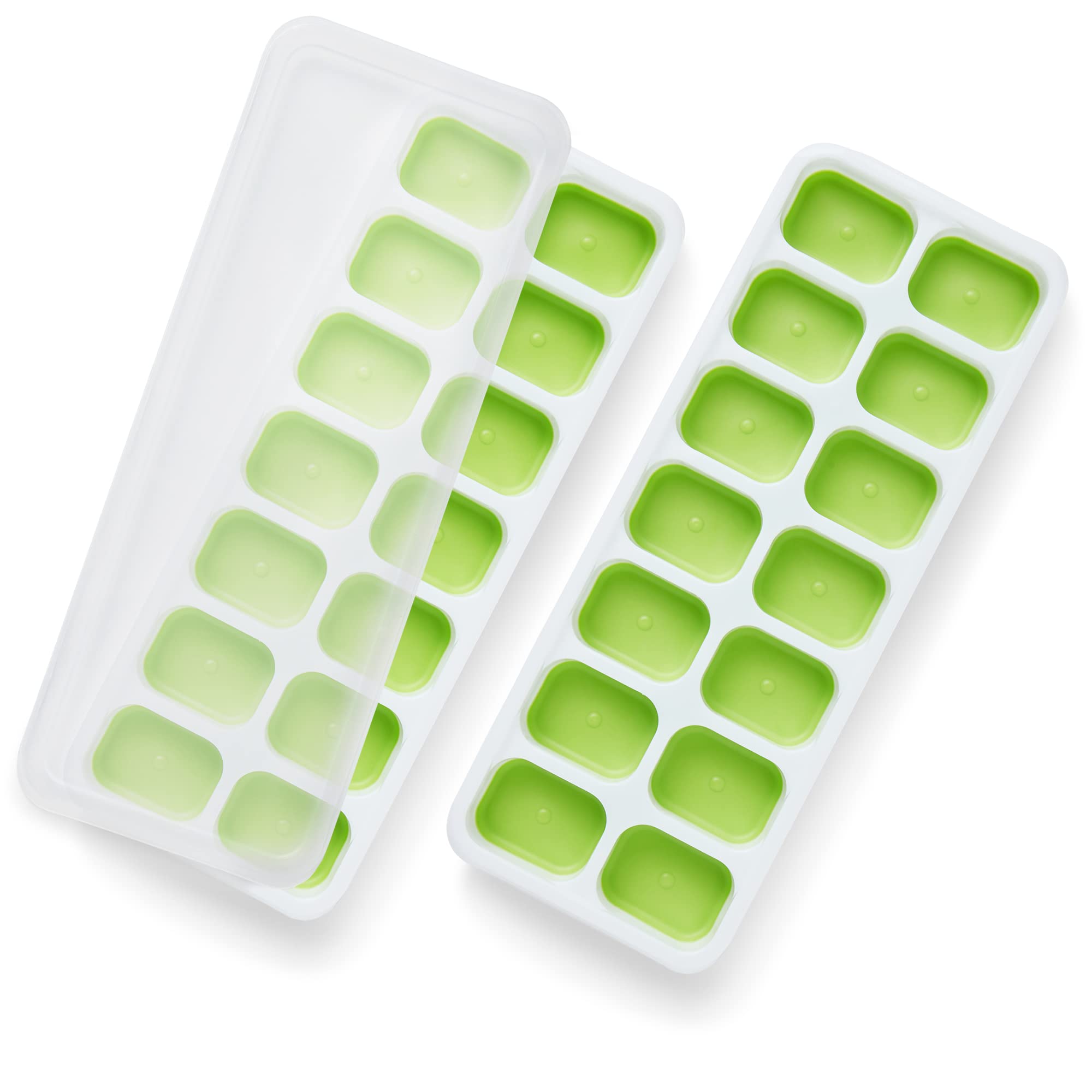 KEPLIN 2pk Silicone Ice Cube Trays with Non-Spill Lids, Easy to Remove Ice Cube Tray, LFGB Certified BPA Free, Flexible Silicone Ice Cube Moulds, Parties, Drinks, Cocktails & Frozen Liquids (Green)