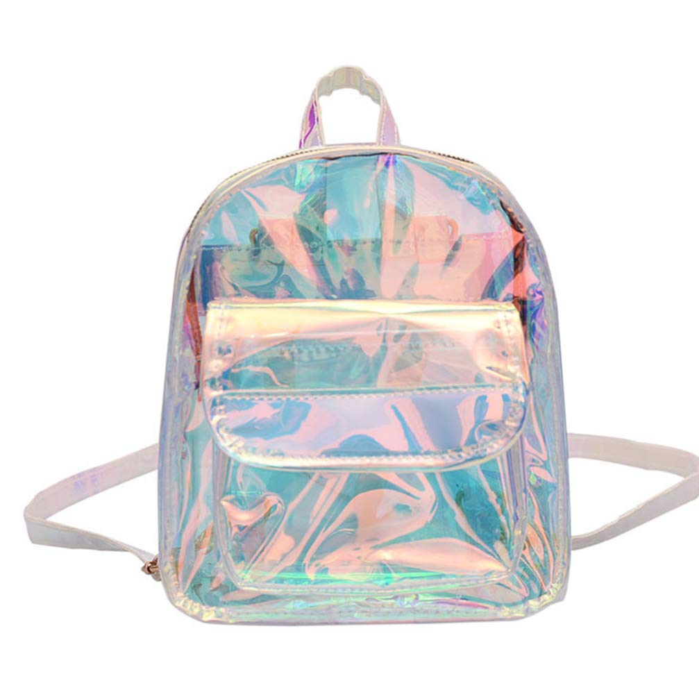 TENDYCOCO Iridescent Backpack Clear School Daypack Hologram Bookbag Transparent Rucksack for Women Girls