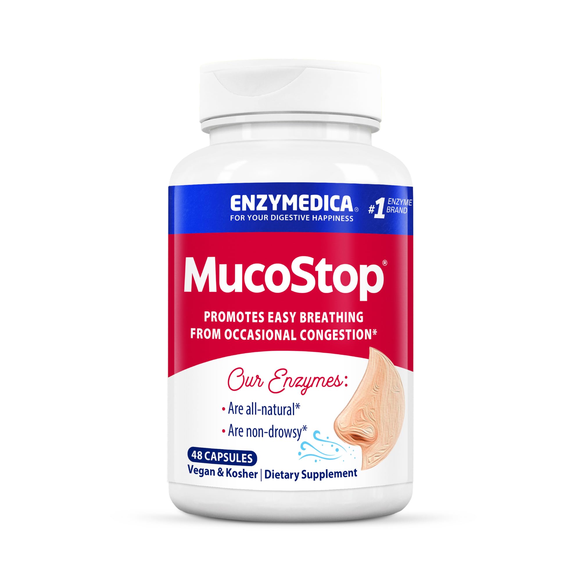 EnzymedicaMucoStop, Non-Drowsy Enzyme Support for Congestion Relief, 48 Capsules (FFP)