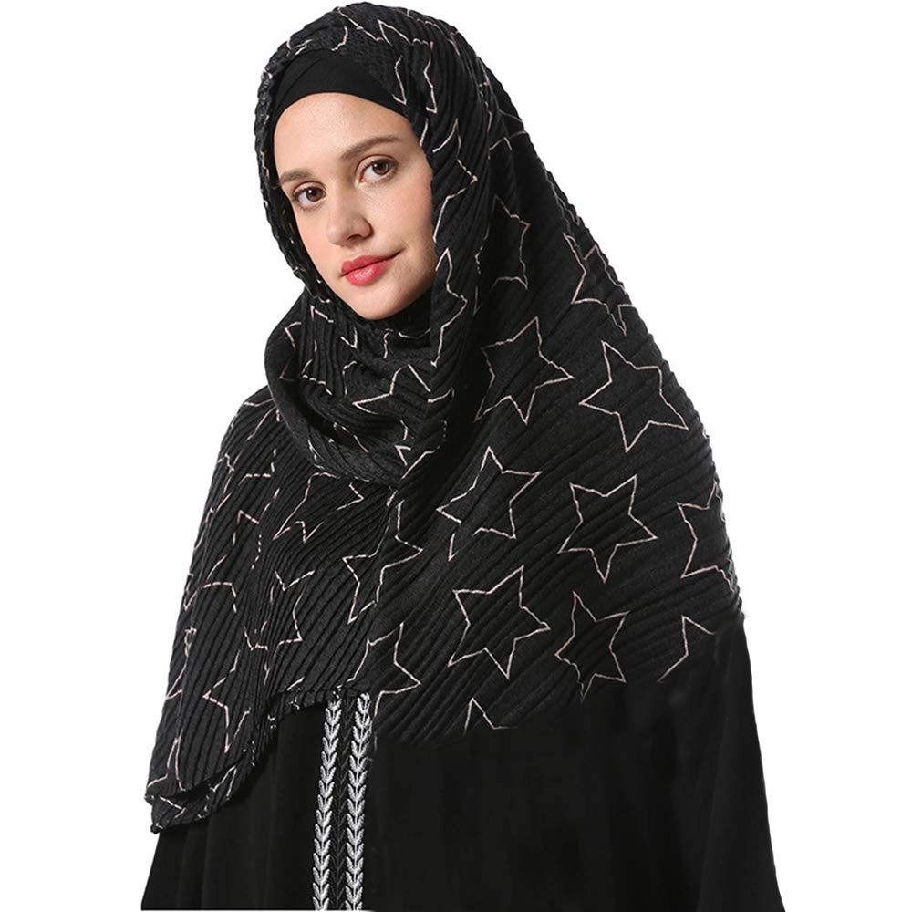 GERINLY Star Cotton Shawl Hijab Solid Color Pleated Head Scarf One Piece Indian Hood…