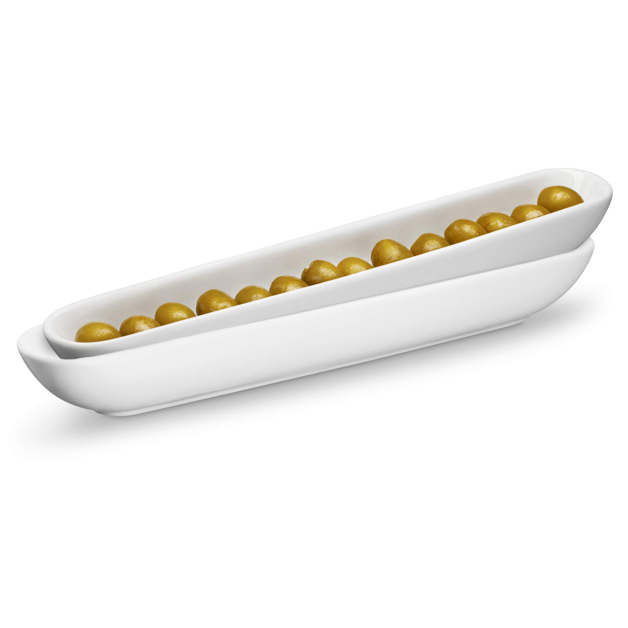 KooK Olive Boat Tray, Set of 2, Charcuterie Tray, Grazing Table Supplies, Charcuterie Board Accessories, Ceramic Serving Dish, Narrow Canoe, Cheeses and Appetizers, Dishwasher Safe, 12”, White