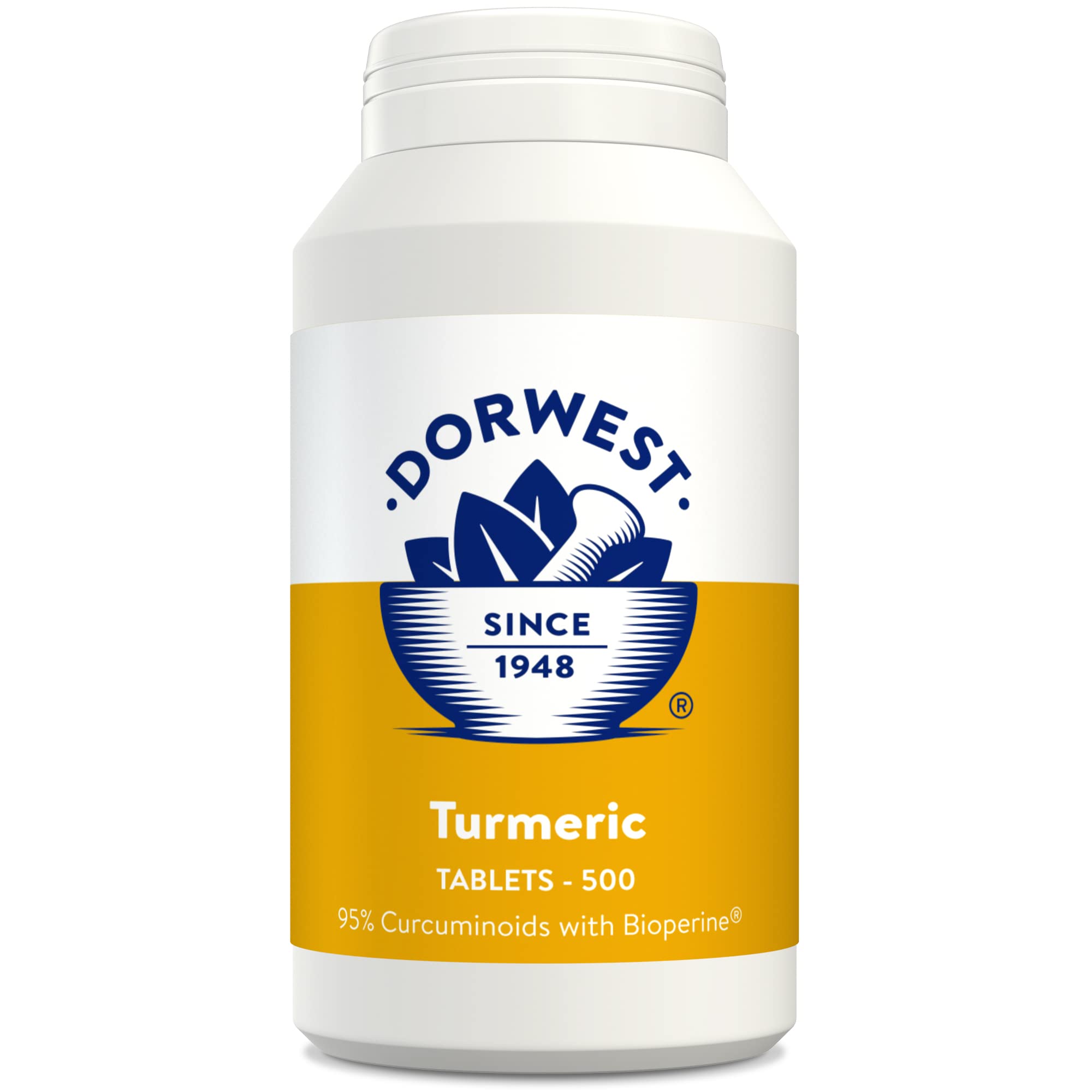 DORWEST Turmeric Tablets for Dogs and Cats, 500 Tablets, Easy-to-Absorb Turmeric Supplement, 95% Curcuminoids, Joint and Anti-Inflammatory Support, TM500