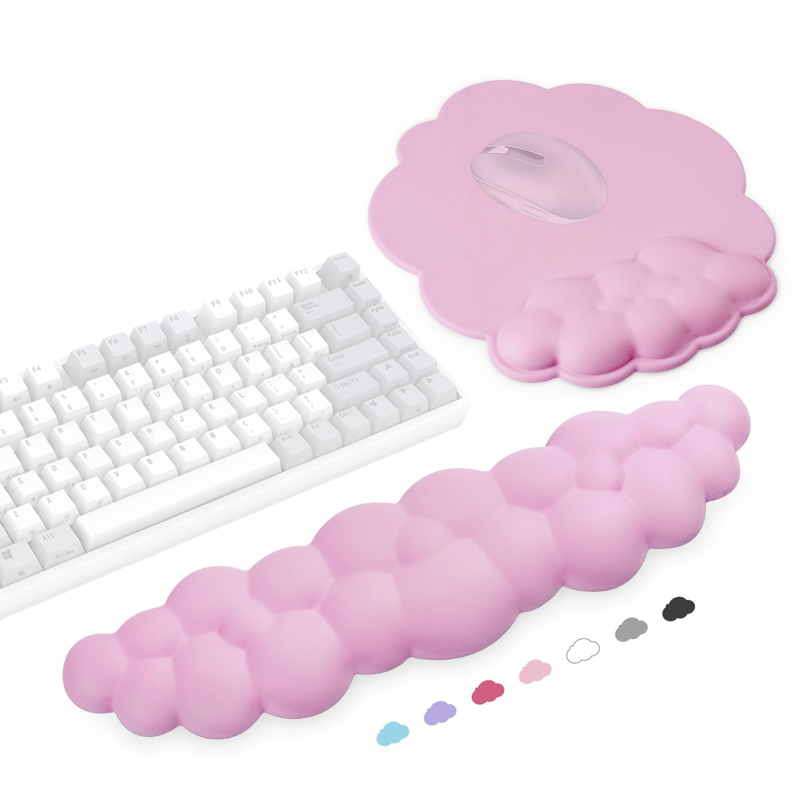 Cloud Wrist Rest Gaming Keyboard and Mouse Pad Comfort for Your Wrists and Hands, for Home Office, Gaming, Laptop, Keyboard, Mac with Comfortable Wrist Support Memory Foam Mouse Pad (pink)