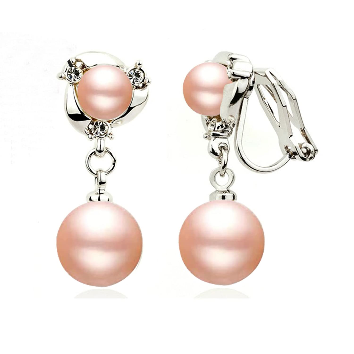 Acefeel Clip On Earring For Women White Pearl Non Pierced Clip Earrings