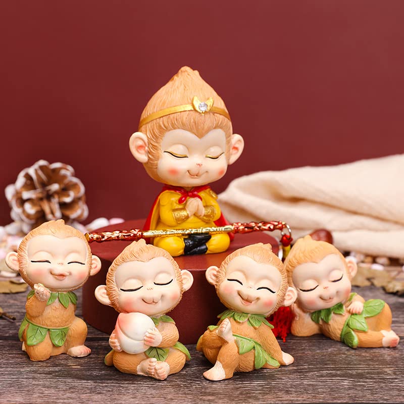 Monkey King Statue 5Pcs Sun Wukong Collectible Figurines Cute Monkey Characters for Home Car Decor Monkey King Figurine Sun Wukong Figures Statues Nice Gift Resin Material