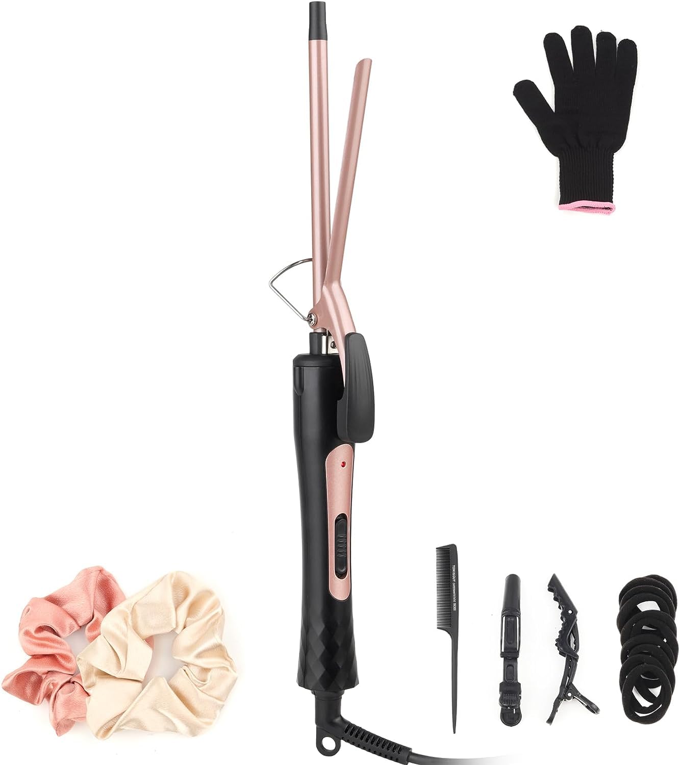 Thin Curling Iron, 3/8 Inch Small Curling Iron Wand for Short & Long Hair, Small Ceramic Barrel Curling Iron with 2 Temperature for Tight Curls, Include Heat Resistant Glove