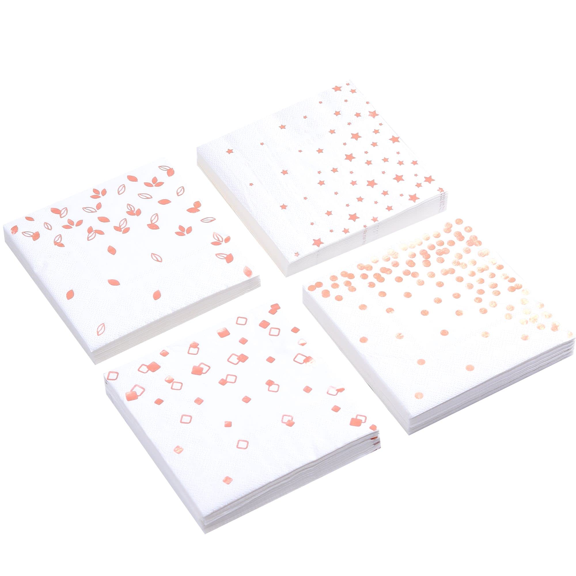 100 PK Rose Gold Napkins - 4 Assorted Designs - 3-Ply Cocktail Napkins Folded 5 x 5 Inches Bar Napkins Disposable Party Napkins Paper Napkins Dinner for Wedding Baby Shower Birthday Bridal Shower