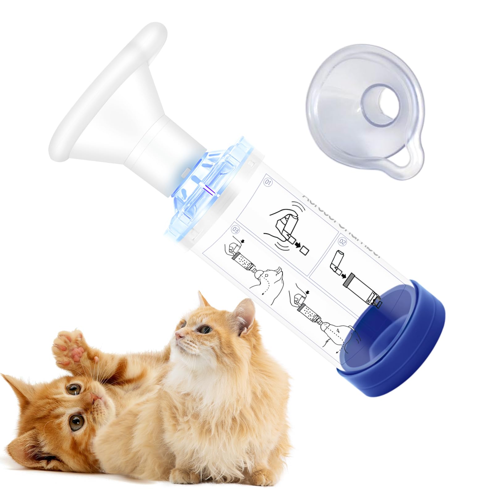 Cat Inhaler Spacer with 2 Silicone Masks - Portable Nebulizer for Feline Breathing Problems - Drug Delivery Solution for Cats - Effective Cat Inhaler & Nebulizer (Blue)