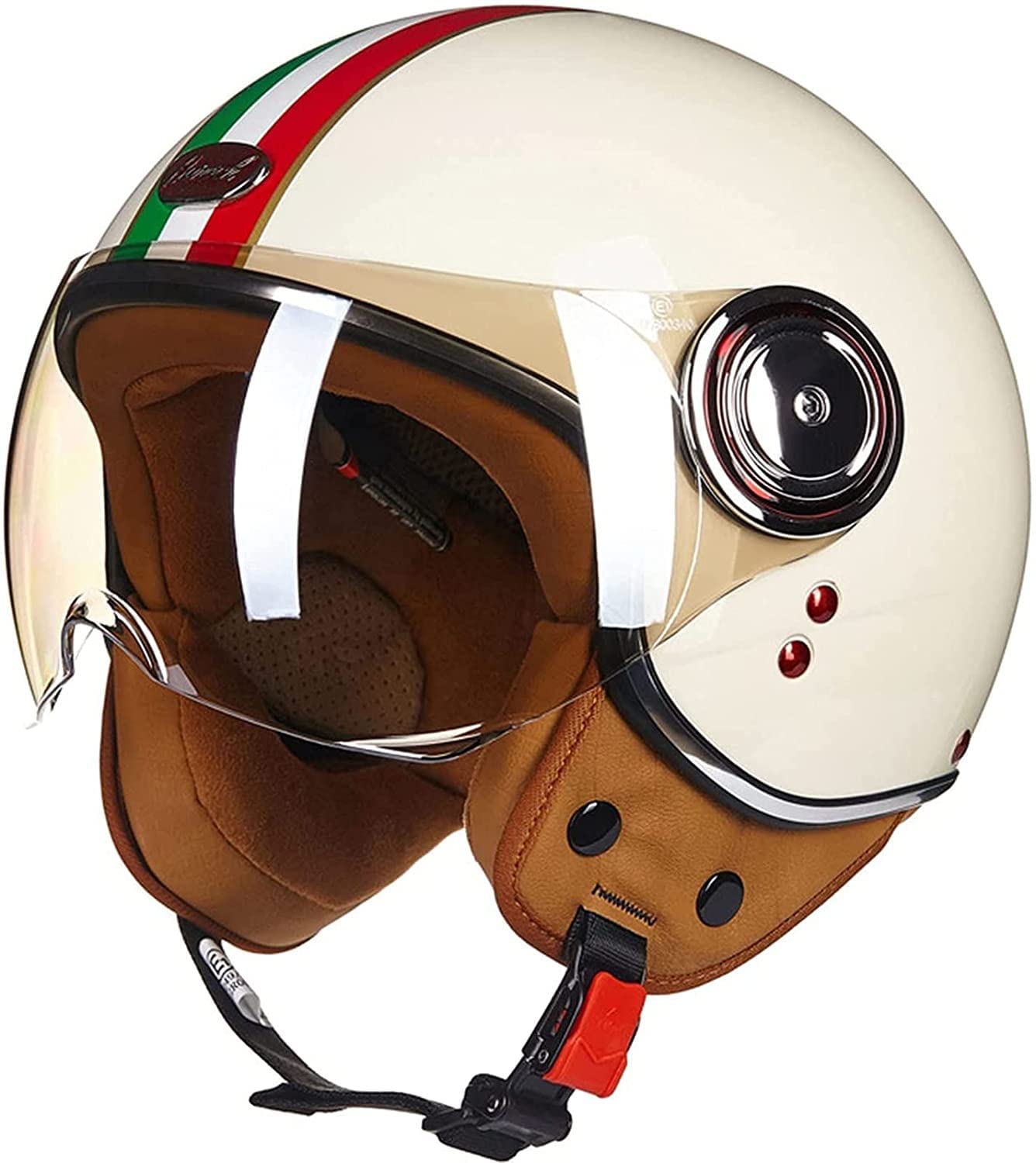 Retro 3/4 Open Face Motorcycle Helmet, Adults Men Women Vintage Motorbike Half Helmet with Visor for ATV Moped Vespa Scooter Chopper Jet Pilot Bobber, ECE/DOT Approved