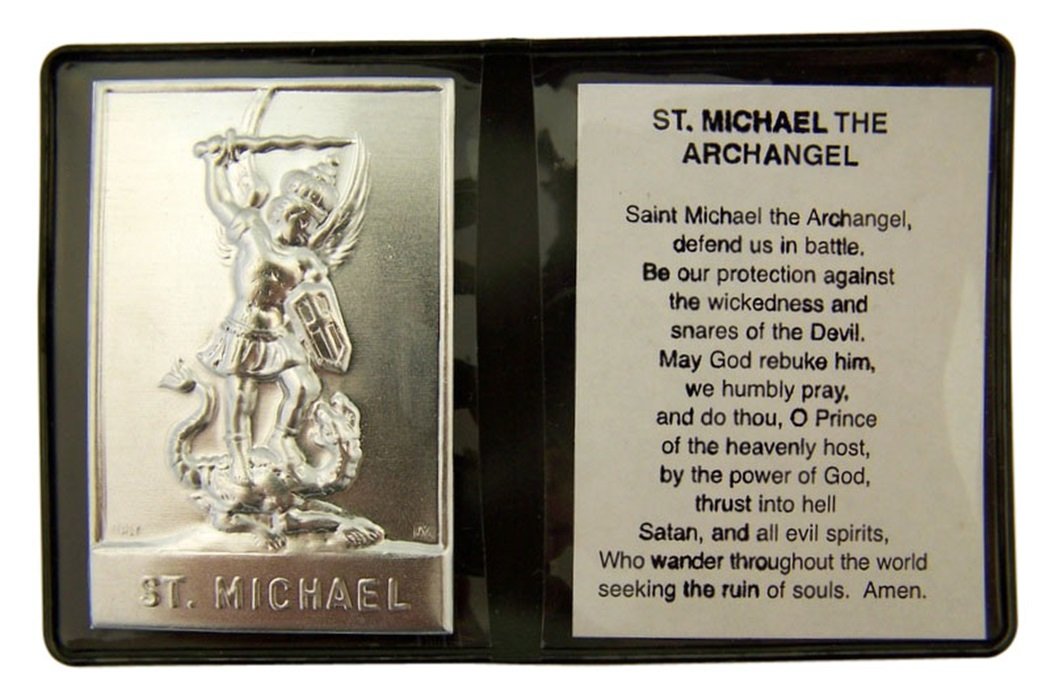 WJHMetal Catholic Patron Saint Plaque with Prayer in Leatherette Pocket Folder, 2 1/4 Inch