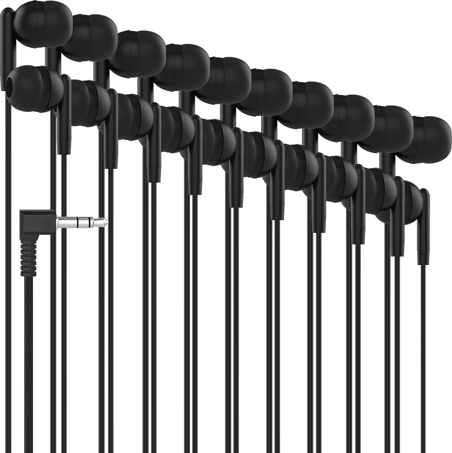 Maeline Bulk 20 Pack Earbuds in-Ear Headphones, Wired 3.5mm Plug for Smartphone, Tablet, Computer, Perfect for Kids, Teens, Adults for Classrooms, Libraries, Hotels, Airplanes, Travel - Onyx Black