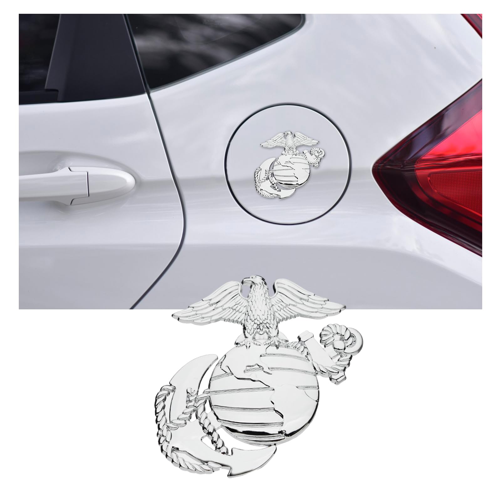 US Marine Corps Car Emblem, 3D Military Hawk Globe Anchor Auto Badge Sticker, Universal Vehicle Exterior Decor Accessories for Car, Truck, Pickup, Motorcycle, Laptop (Silver)