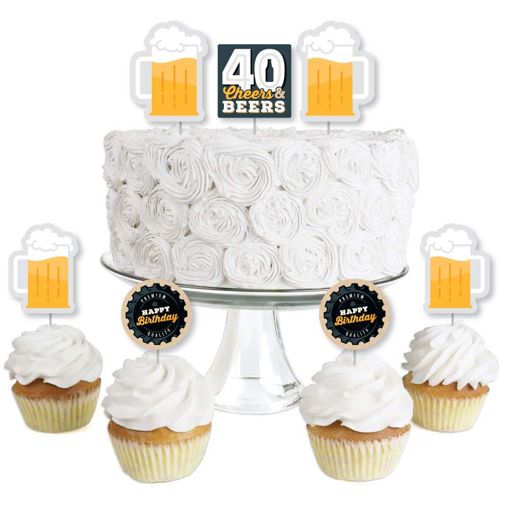 Big Dot of Happiness Cheers and Beers to 40 Years - Dessert Cupcake Toppers - 40th Birthday Party Clear Treat Picks - Set of 24